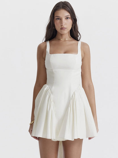 White Backless Bow Mini Dress