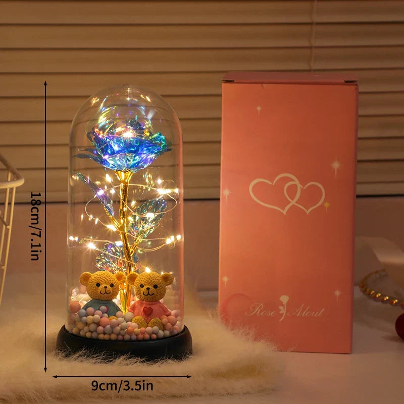 Eternal Rose in Glass Dome Handmade Artificial Flower for Gifts and Decoration