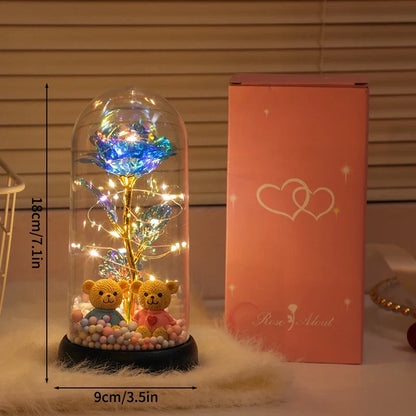 Eternal Rose in Glass Dome Handmade Artificial Flower for Gifts and Decoration