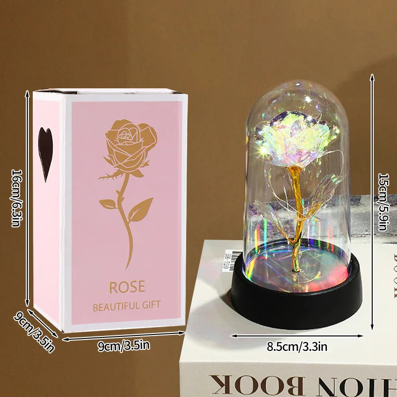 Eternal Rose in Glass Dome Handmade Artificial Flower for Gifts and Decoration