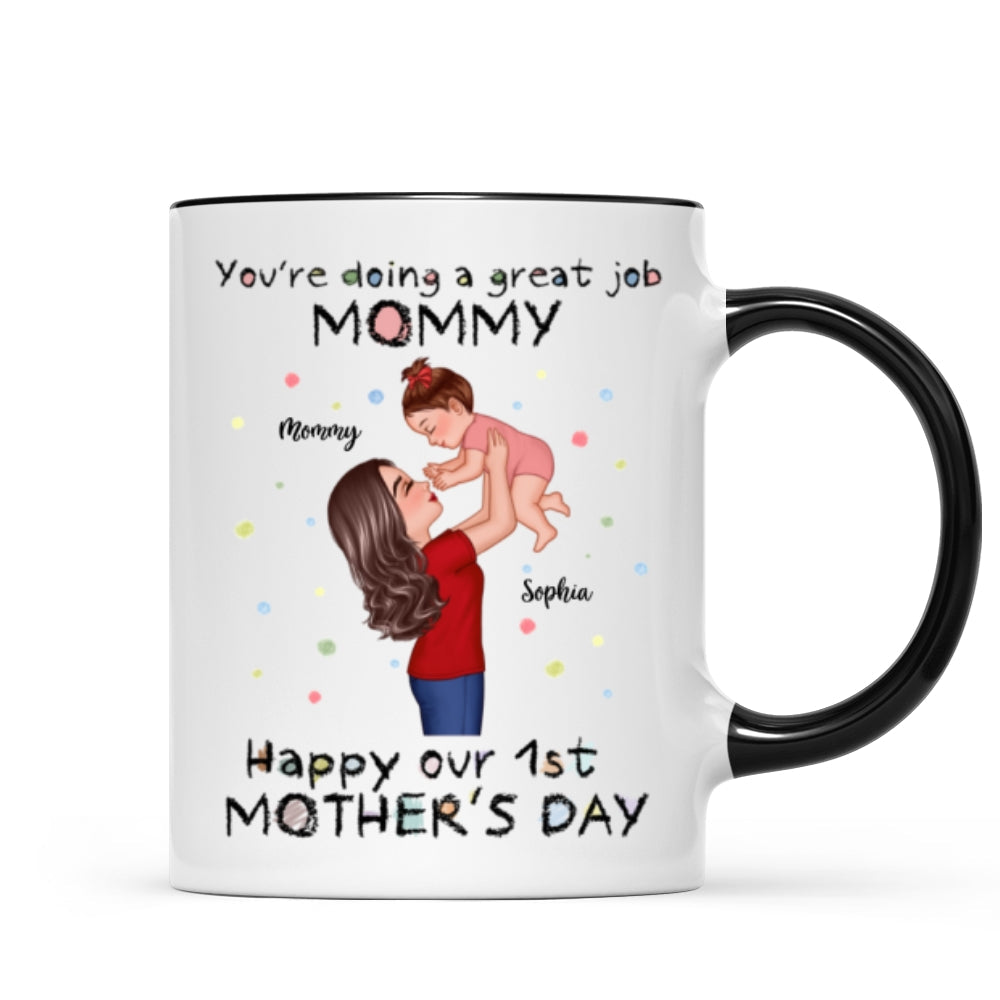 Happy 1st Mother's Day Mom And Kids Personalized Mug, Gift For Mom