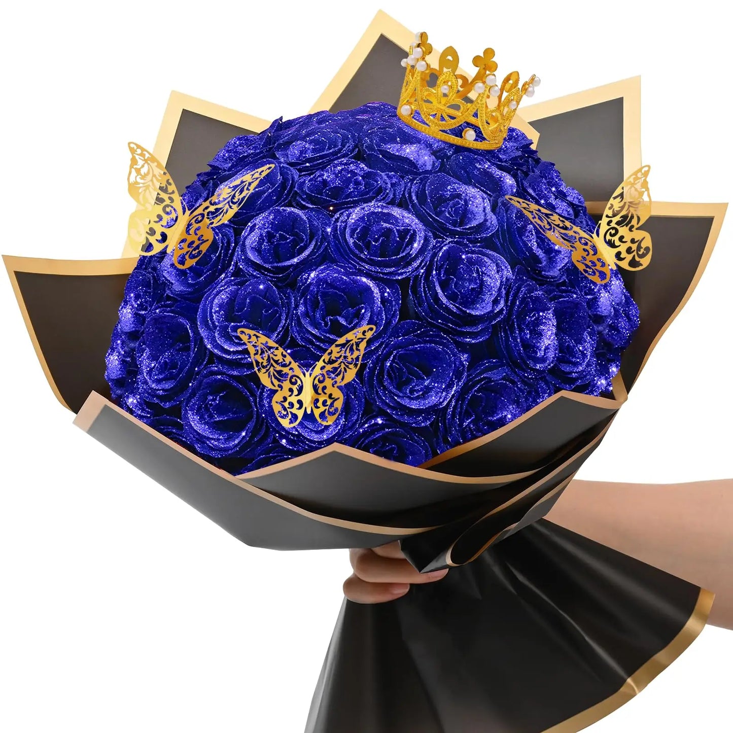 Glitter Artificial Rose Bouquet 24PCS for Wedding Decor