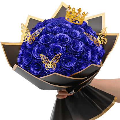 Glitter Artificial Rose Bouquet 24PCS for Wedding Decor