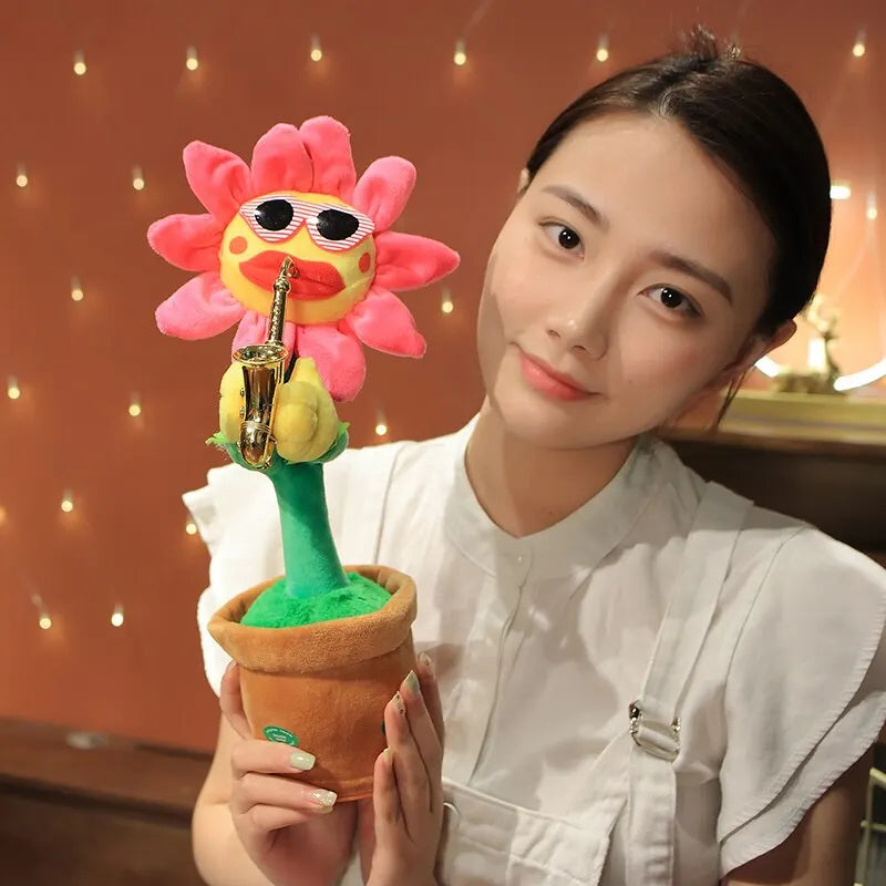 Dancing Sunflower Plush Toy with Music & USB Saxophone