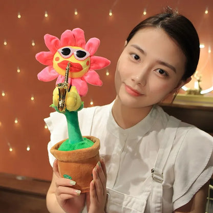 Dancing Sunflower Plush Toy with Music & USB Saxophone