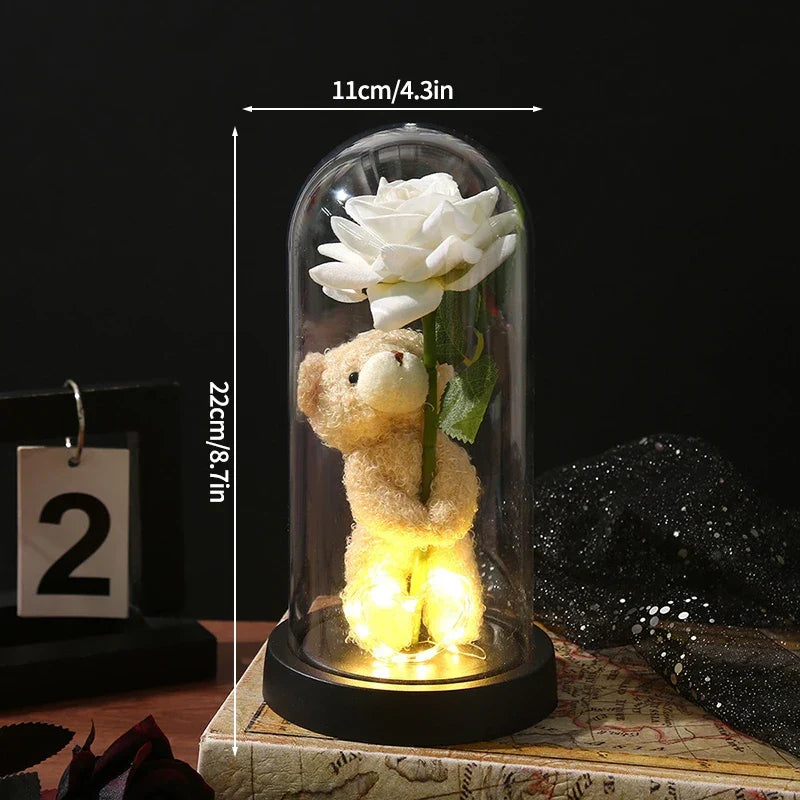 Eternal Rose LED Light with Acrylic Cover Romantic Desktop Flower Decoration