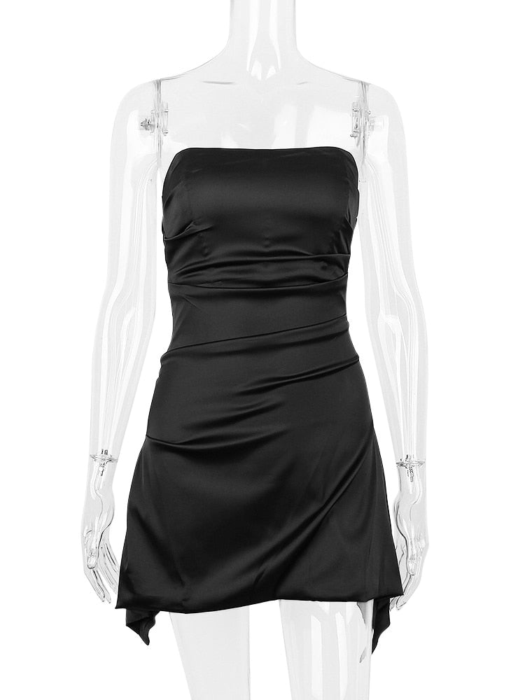 Black Tube Corset Satin Mini Dress