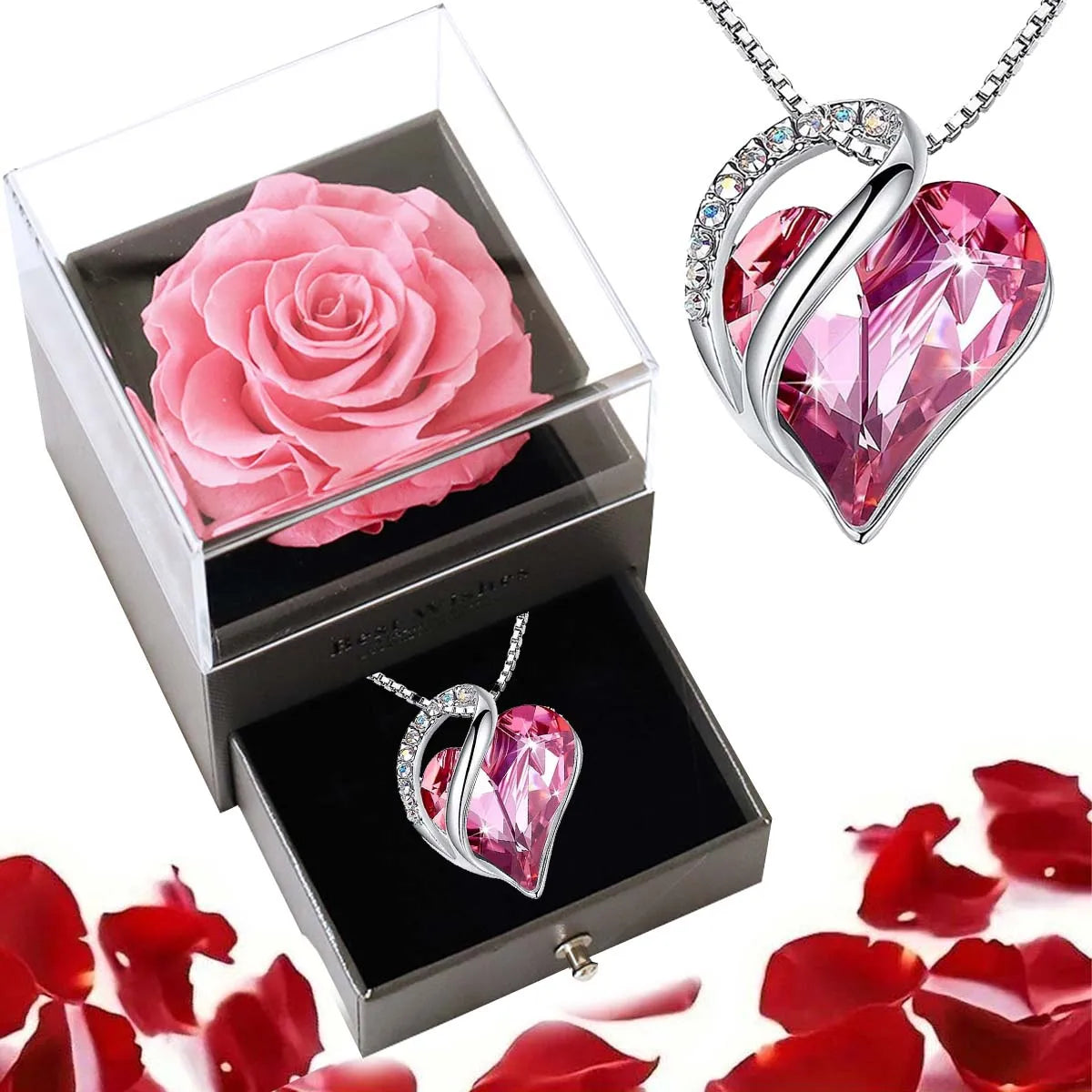 Ocean Heart Necklace with Eternal Rose Gift Box