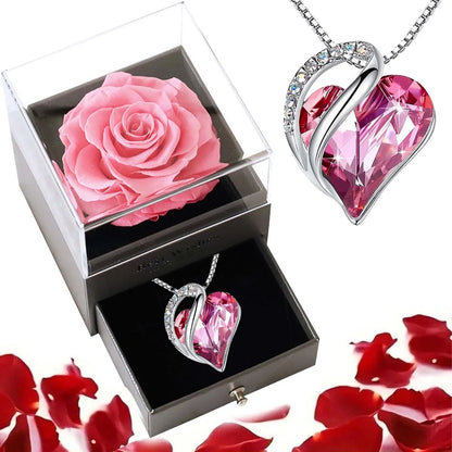 Ocean Heart Necklace with Eternal Rose Gift Box