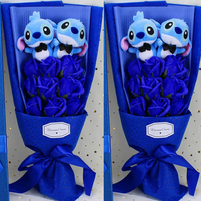 Disney Plush Flower Bouquet Mickey Minnie Stitch Doll