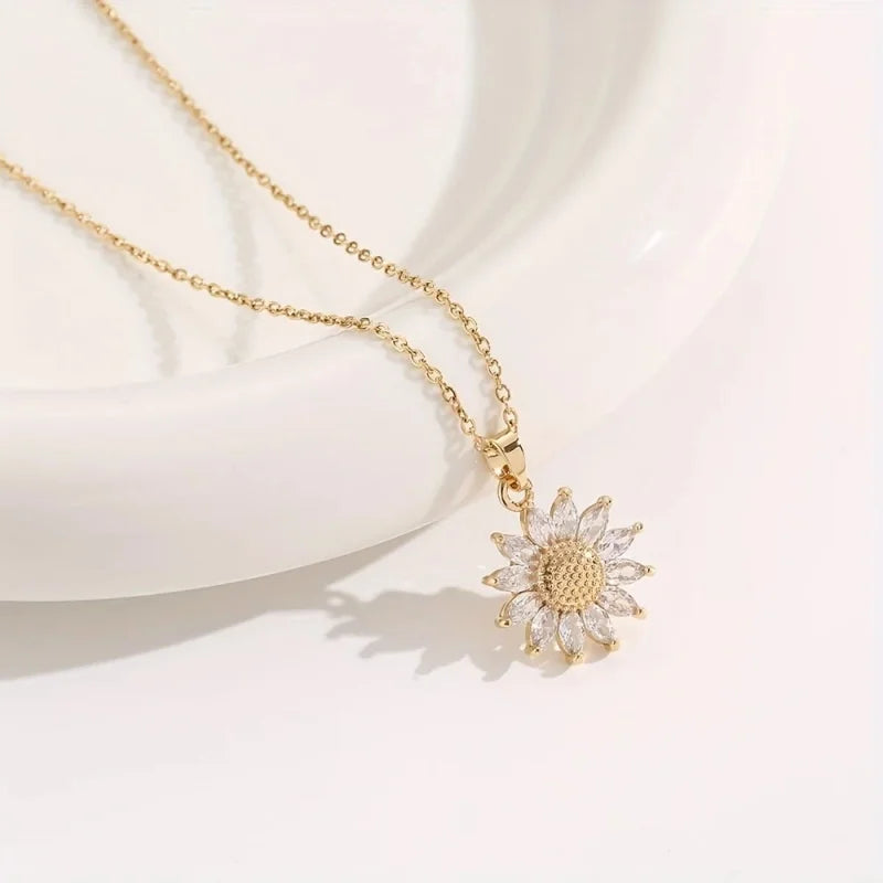 Zircon Sunflower Pendant Necklace Gift Set