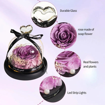Purple Soap Rose In Glass Dome With Led Light