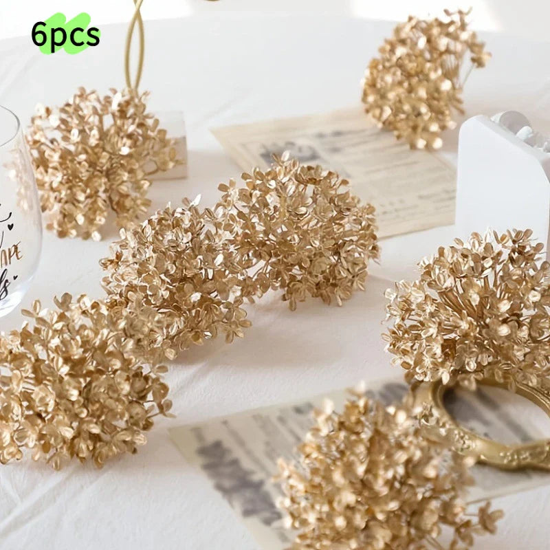 6pcs Gold Dried Hydrangea Flowers Luxury Artificial Decor for Home and Events