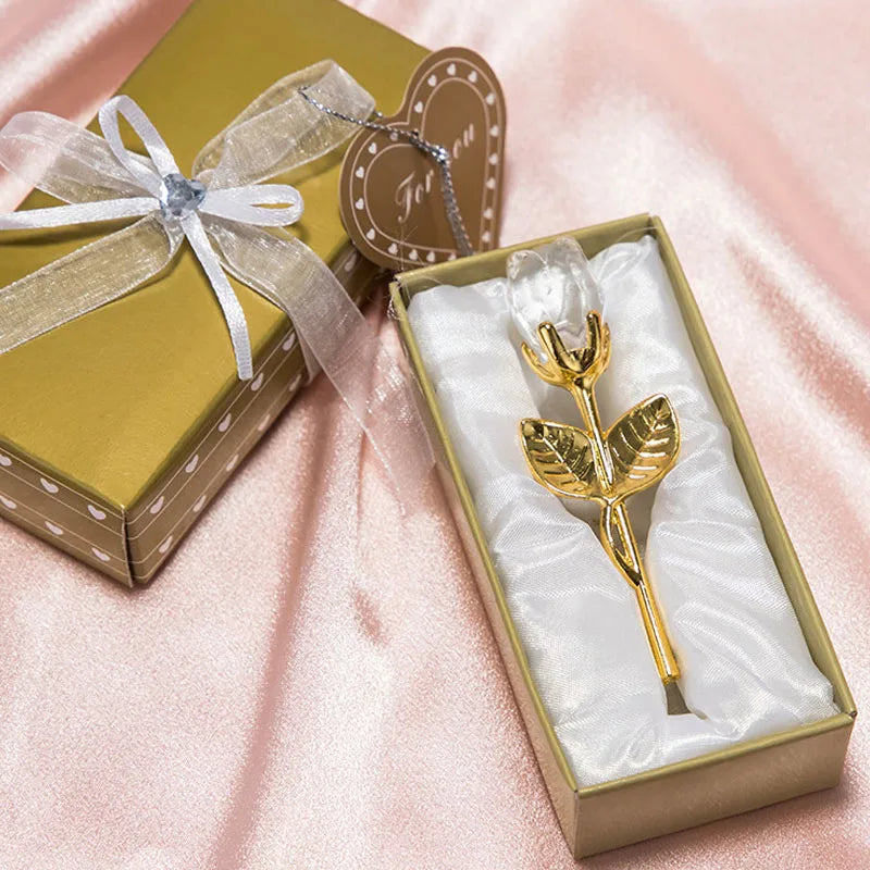 Crystal Glass Rose with Silver or Gold Rod - Romantic Gift