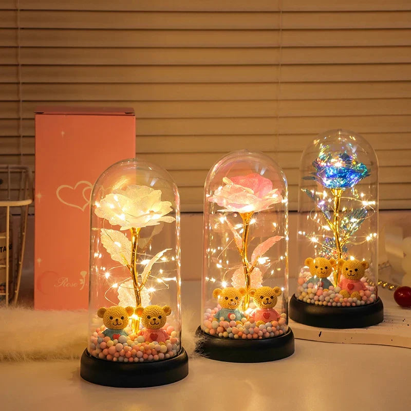 Eternal Rose LED Light in Glass Dome for Valentine's Day and Special Gifts