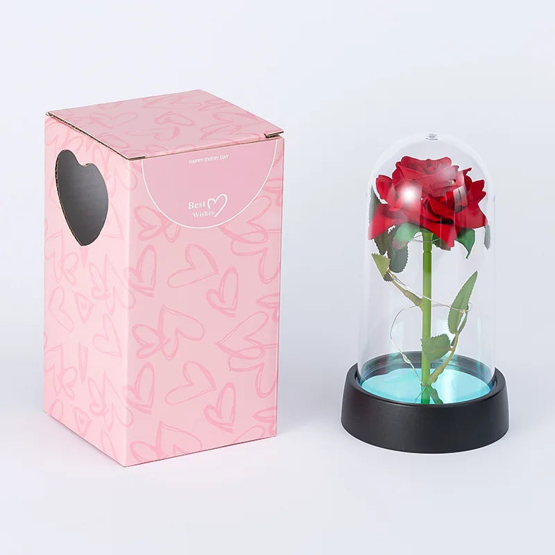 LED Eternal Rose in Glass Dome - Romantic Gift for Home