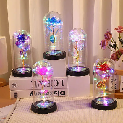 Galaxy Eternal Rose in Dome with LED Lights - Romantic Gift for Valentine's Day, Mother's Day, Wedding