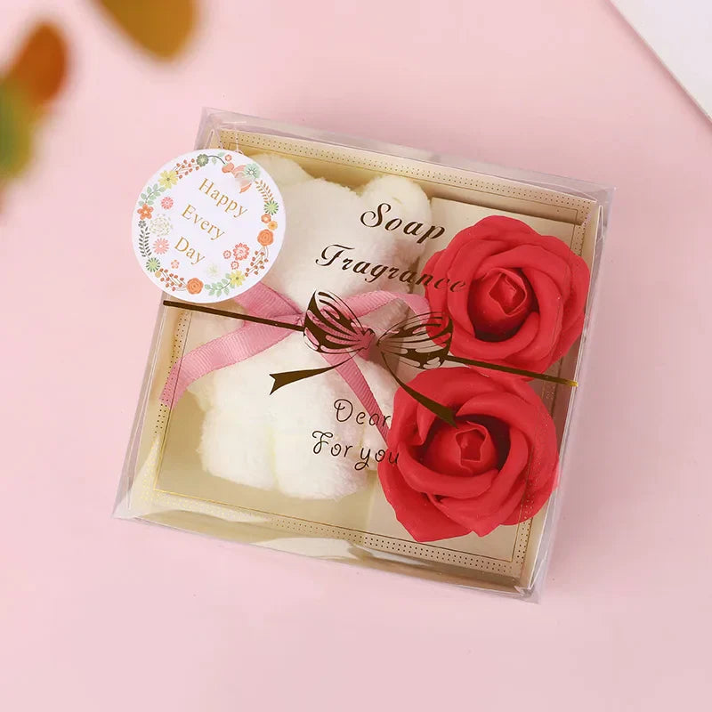 Towel Bear Soap Flower Gift Box for Valentine's Day, Wedding, Mother's Day, and Birthday
