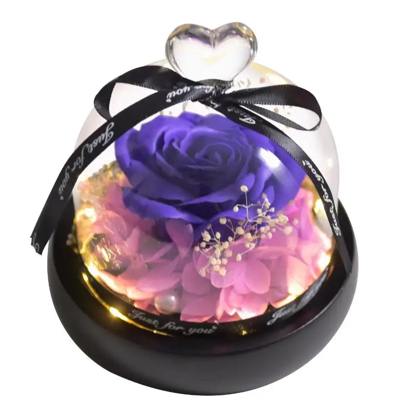 Forever Preserved Rose in Glass with Lamp for Valentine and Special Occasions