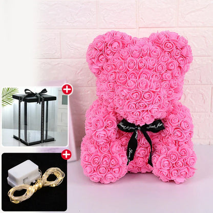 Eternal Rose Teddy Bear with Gift Box and Warm Lights