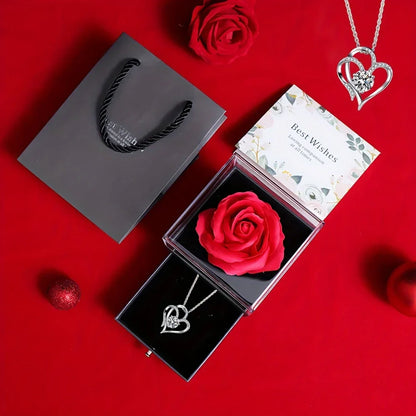 Preserved Rose Gift Box with Heart Necklace for Special Occasions