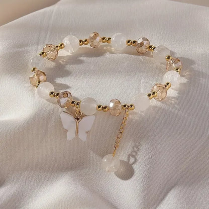 Purple Butterfly Beaded Stretch Bracelet
