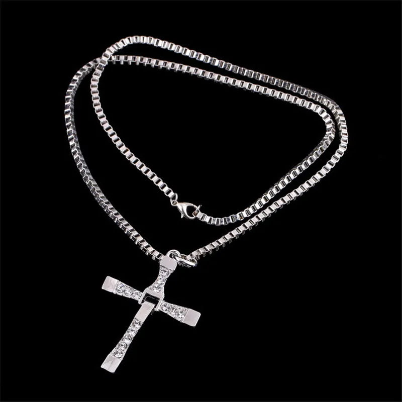 Crystal Cross Pendant Necklace for Men