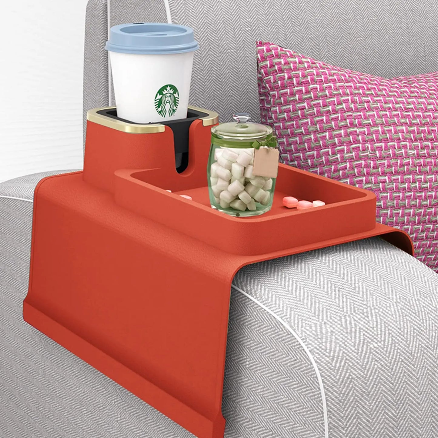 Sofa Armrest Tray With Cup Holder Spill-Proof Sofa Coaster