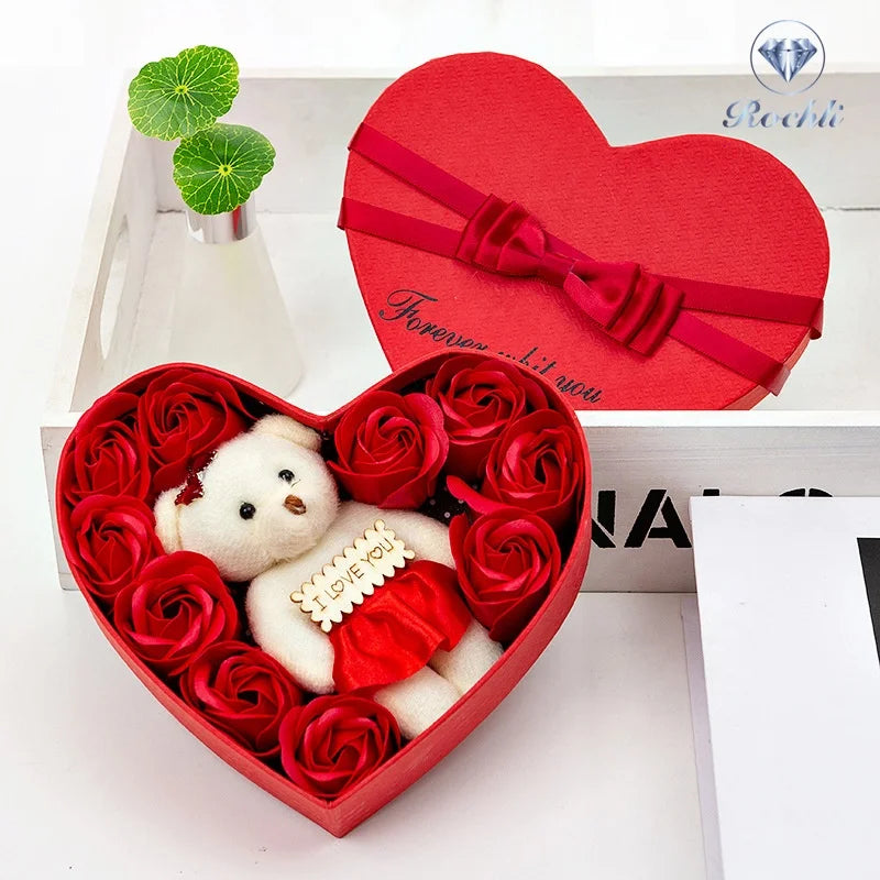 Rose Bear with Heart Shaped Display Case