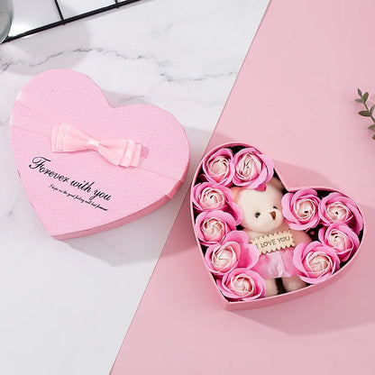Romantic Bear Soap Bouquet with Roses Gift Box for Valentine's Day and Special Occasions