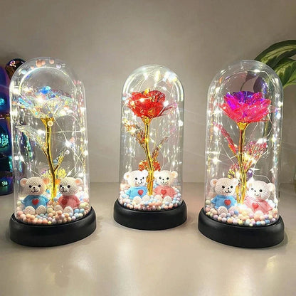 Glowing Galaxy Eternal Double Rose with LED Lights Romantic Gift for Valentine's Day and Wedding
