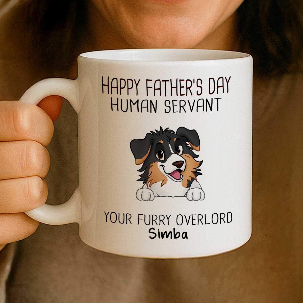 Happy Father's Day Human Servant Funny Cute Dogs Personalized Mug, Gift For Dog Dad