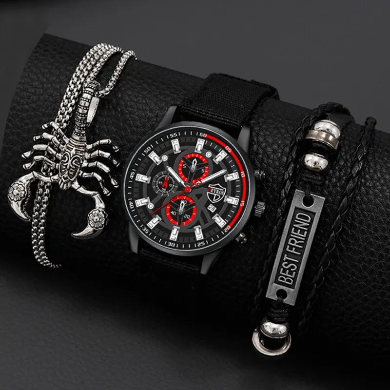 Men's Minimal Quartz Watch Necklace and Bracelet Set