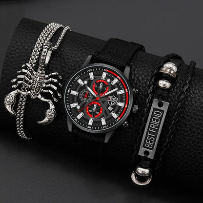 Men's Minimal Quartz Watch Necklace and Bracelet Set