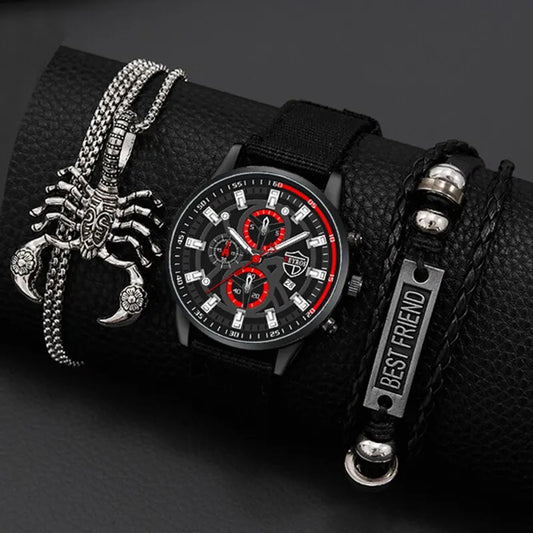 Men's Minimal Quartz Watch Necklace and Bracelet Set