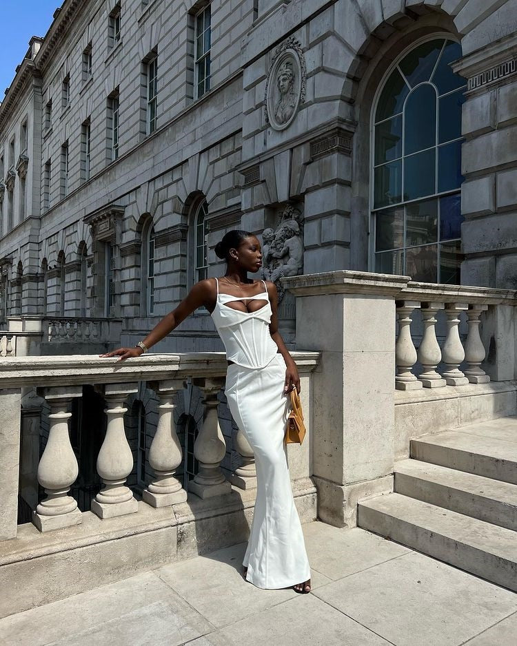 White Corset Cut Out Top And Maxi Skirt Set