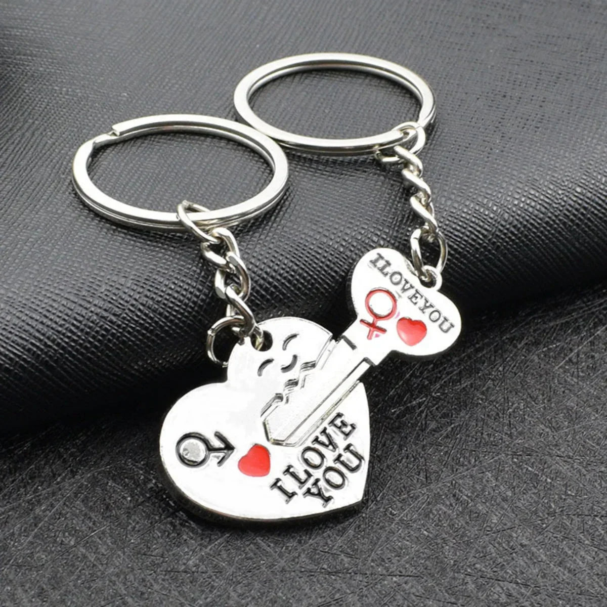 Silver Plated Couple Heart Keychain Set