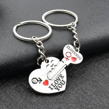 Silver Plated Couple Heart Keychain Set