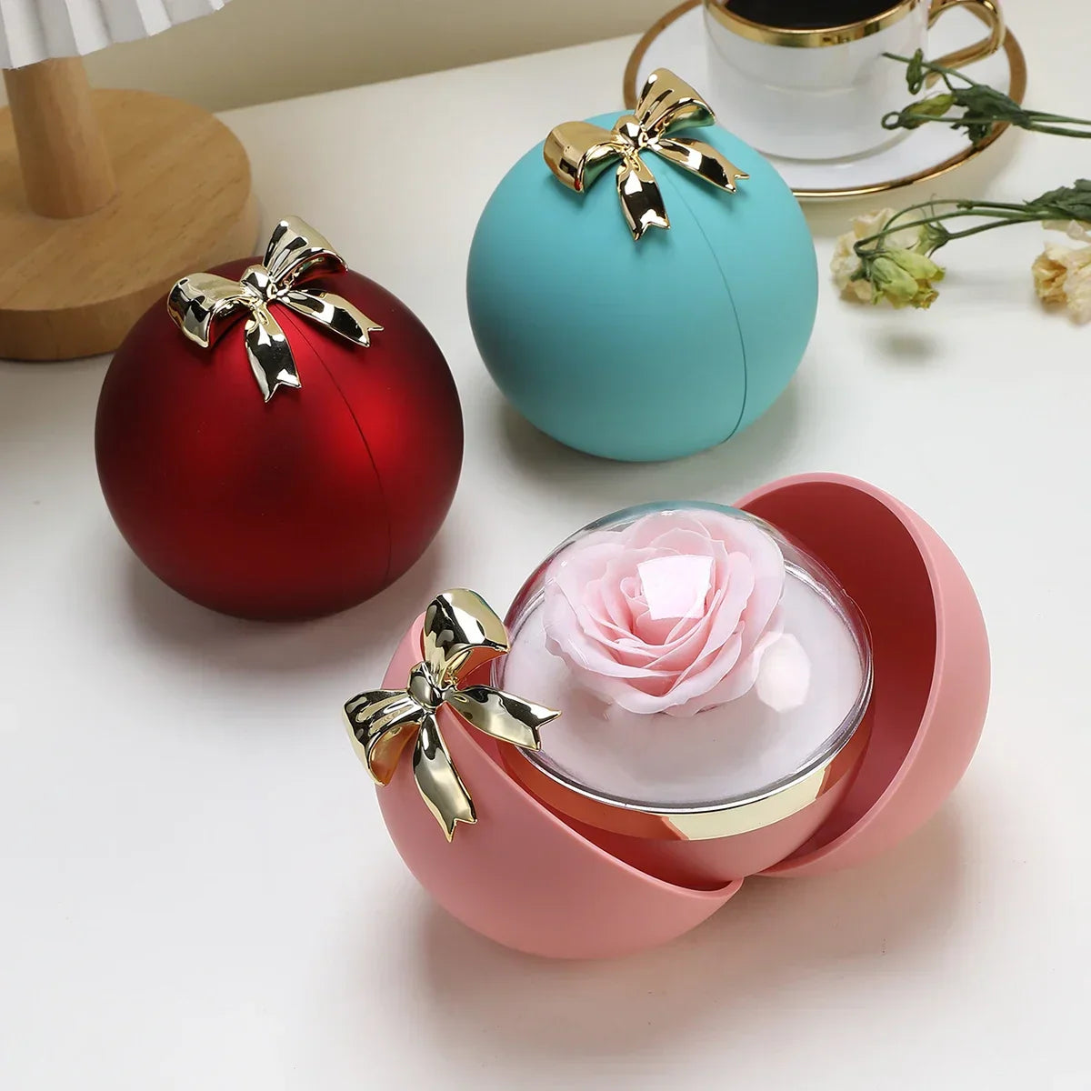Round Bow Eternal Rose Jewelry Gift Box for Necklace and Ring