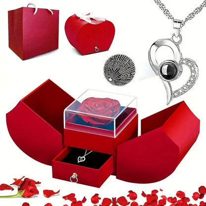 Preserved Rose Box with Necklace Gift Set