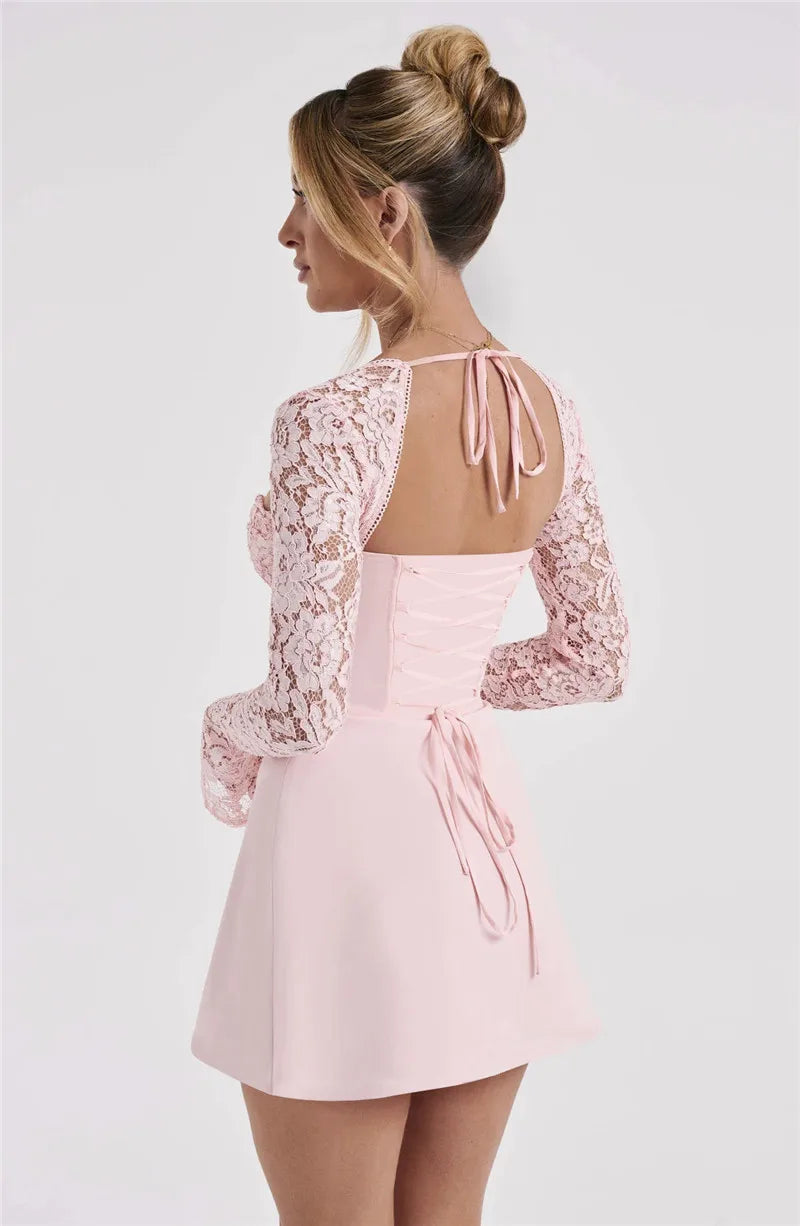 Lace Sheer Long Sleeve Mini Dresses