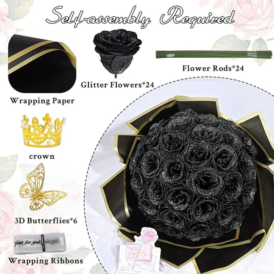 24-Piece Artificial Roses with Golden Butterflies - DIY Home and Wedding Decoration