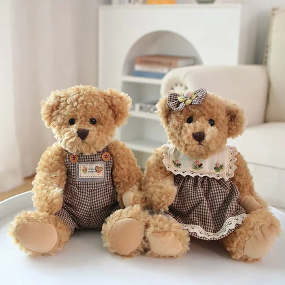 Couple Teddy Bear Plush Set Dressed Soft Dolls 26cm