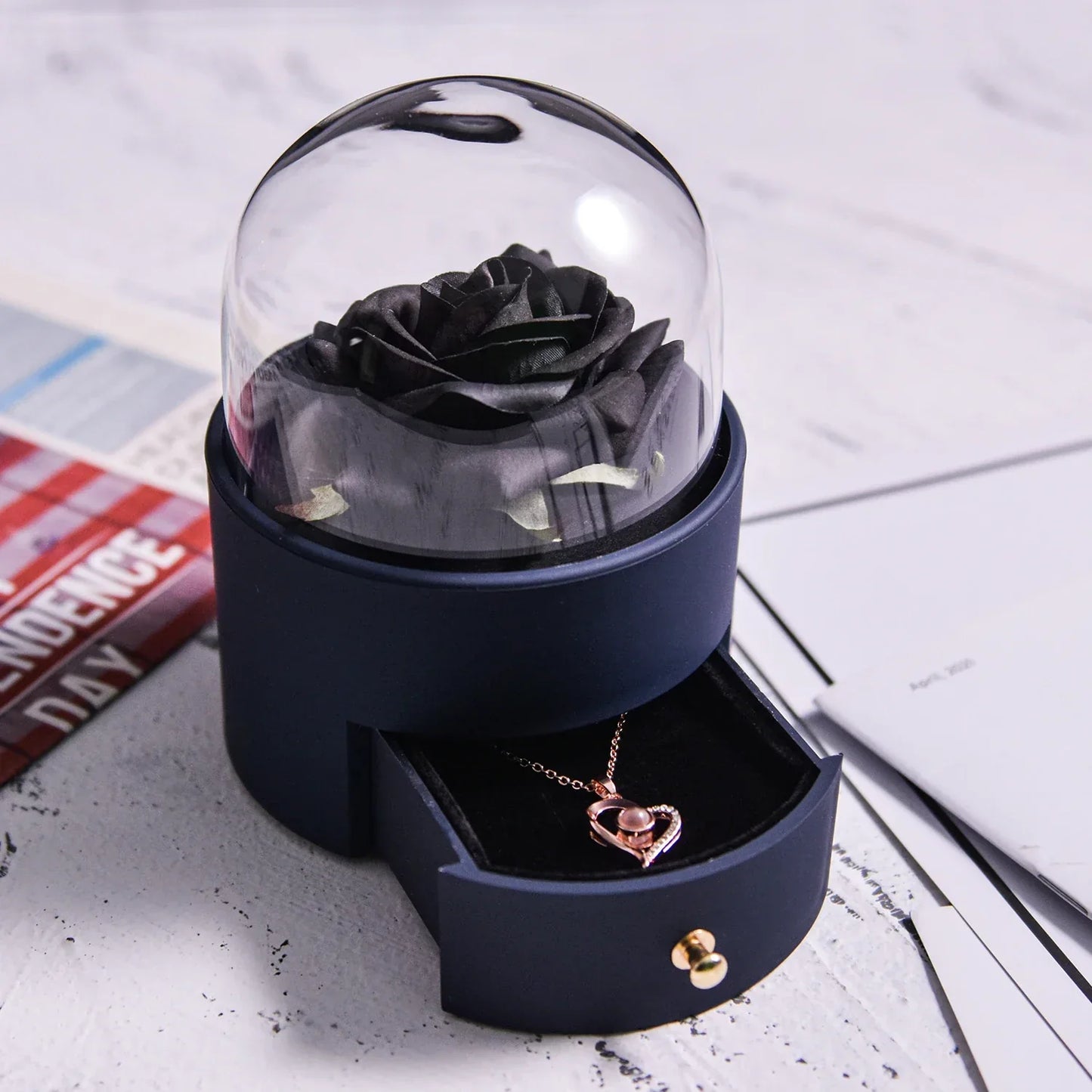 Eternal Rose Jewelry Box with Necklace Preserved Flower Gift for Women Birthday Anniversary