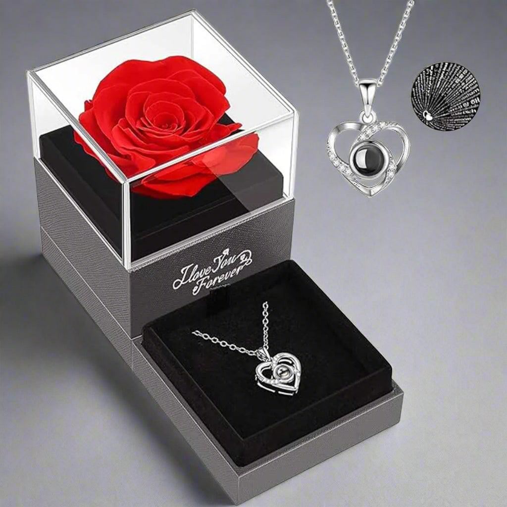 Hollow Zircon Love Necklace With Eternal Flower Gift Box