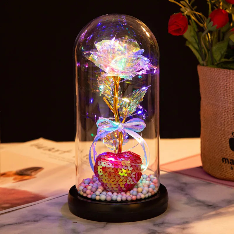Red LED Rose in Glass Dome - Romantic Gift for Her