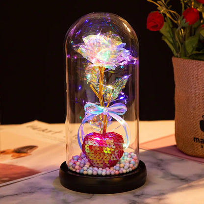 Red LED Rose in Glass Dome - Romantic Gift for Her