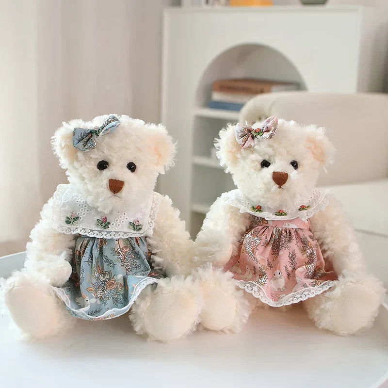Couple Teddy Bear Plush Set Dressed Soft Dolls 26cm