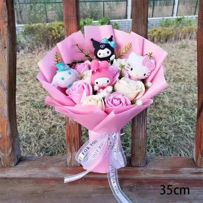 Cute Cat Plush Bouquet with Rose