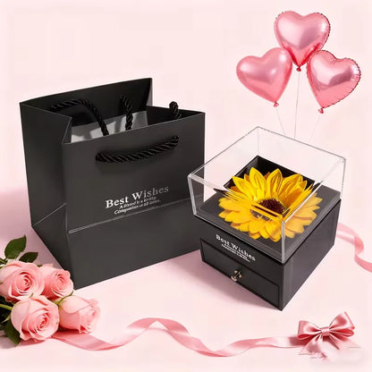 Sunflower Necklace Gift Set with Artificial Flower Box